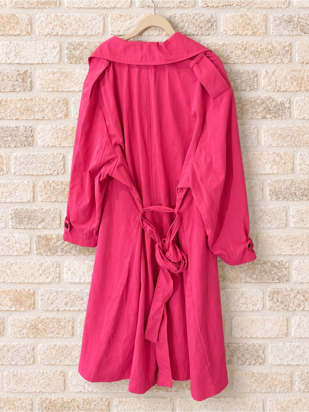 Lane Bryant Plus Pink Maxi Trench Coat Sz 28 Belted Double Breasted Longline NWT - Picture 3 of 5